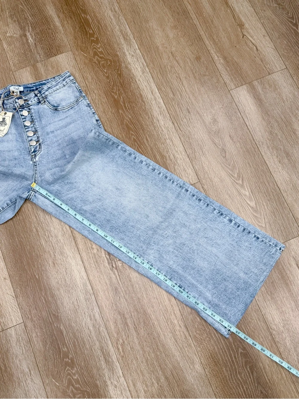 NWT Easel Button Fly Wide Leg High Rise Raw Hem Stretch Jeans Blue Size Medium